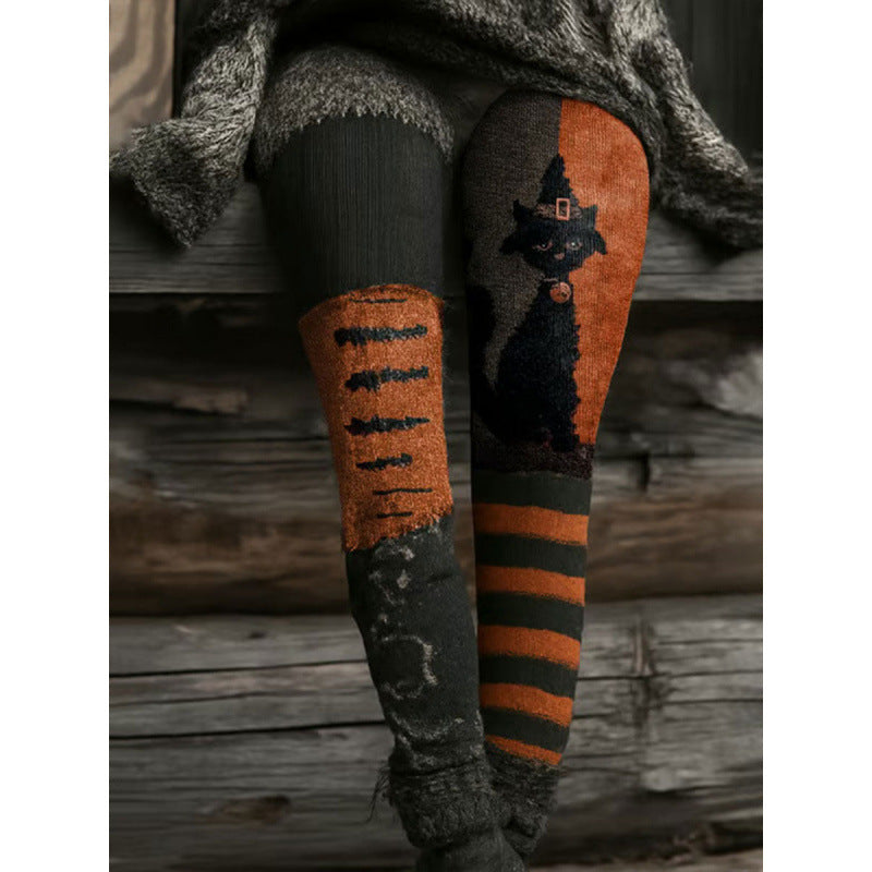 Womens All-Match Fashionable Printed Knitted Leggings