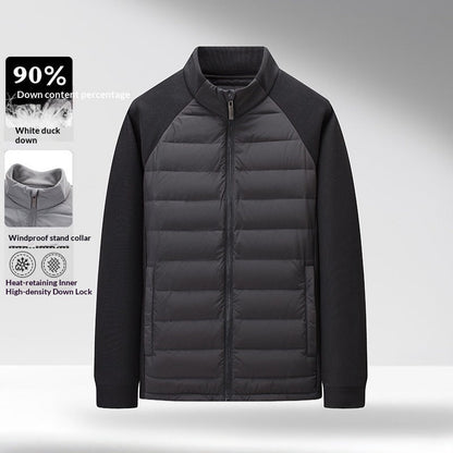 Mens Stand-Up Collar Patchwork Lightweight &amp; Warm Down Jacket