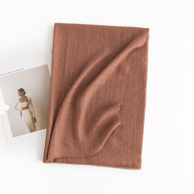 Herringbone Pattern Monochrome Artificial Cashmere Scarf Women&