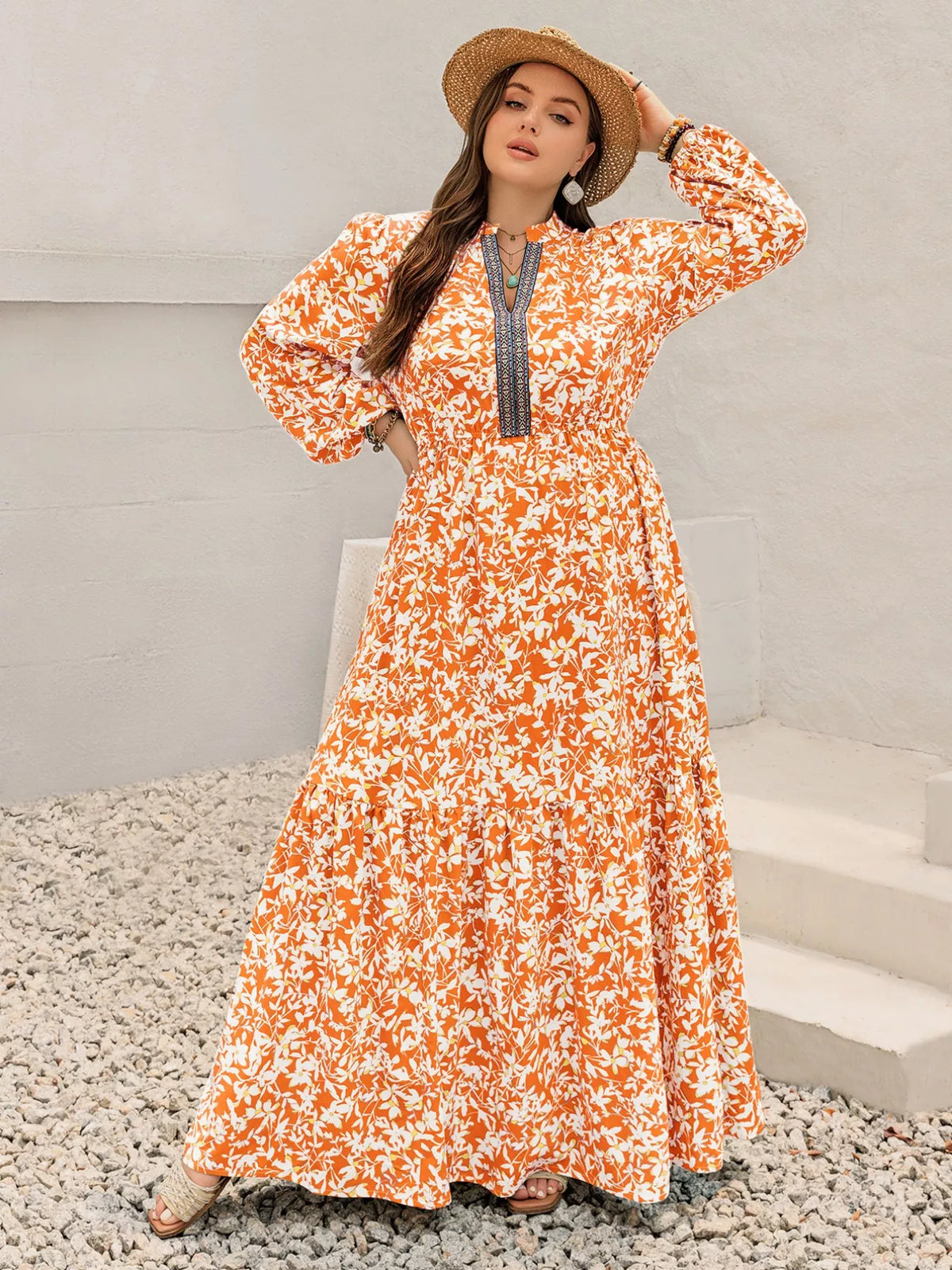 Plus Size Boho Floral Print Maxi Dress