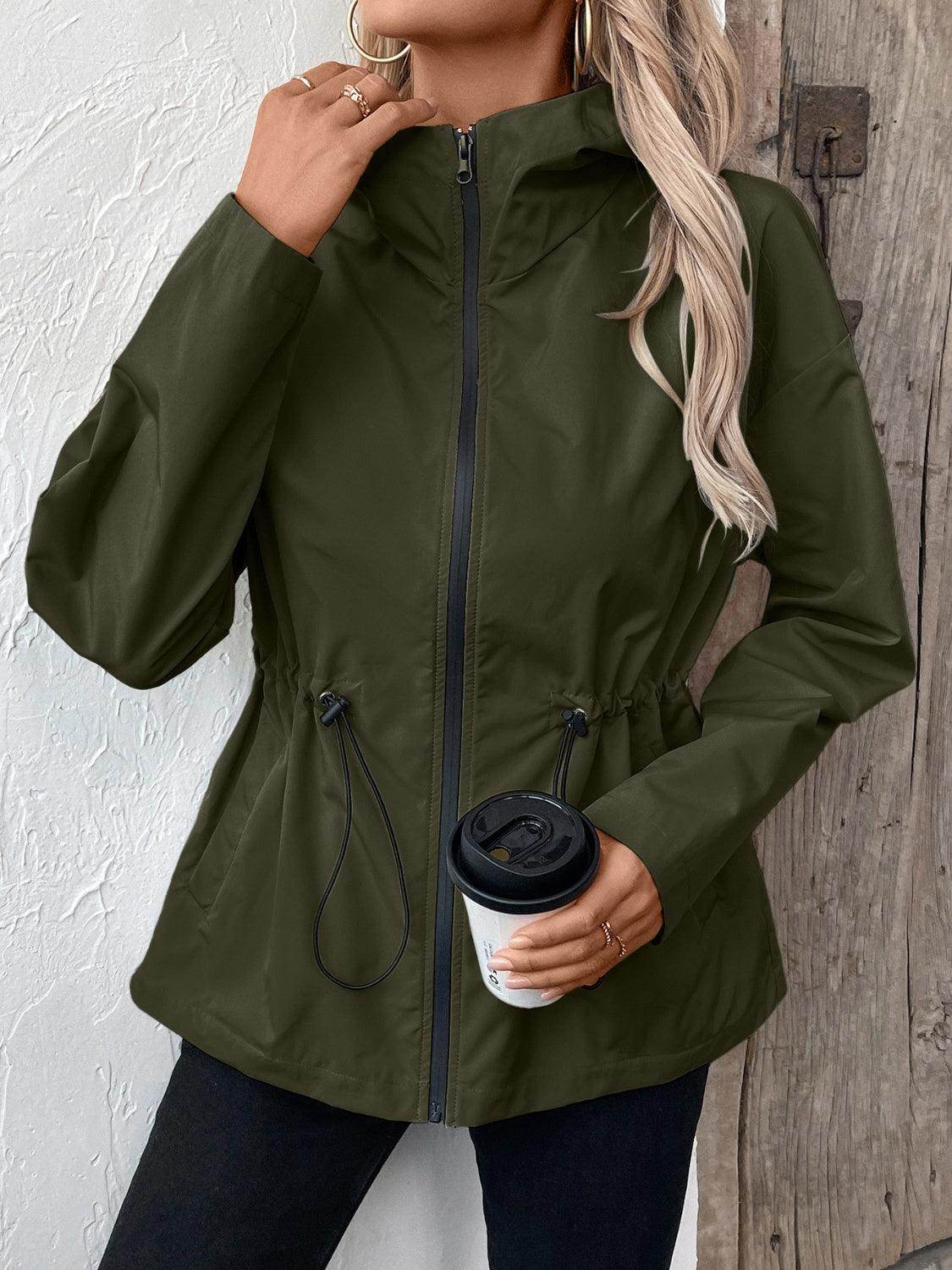 Ivy Lane Drawstring Zip Up Hooded Jacket for Women