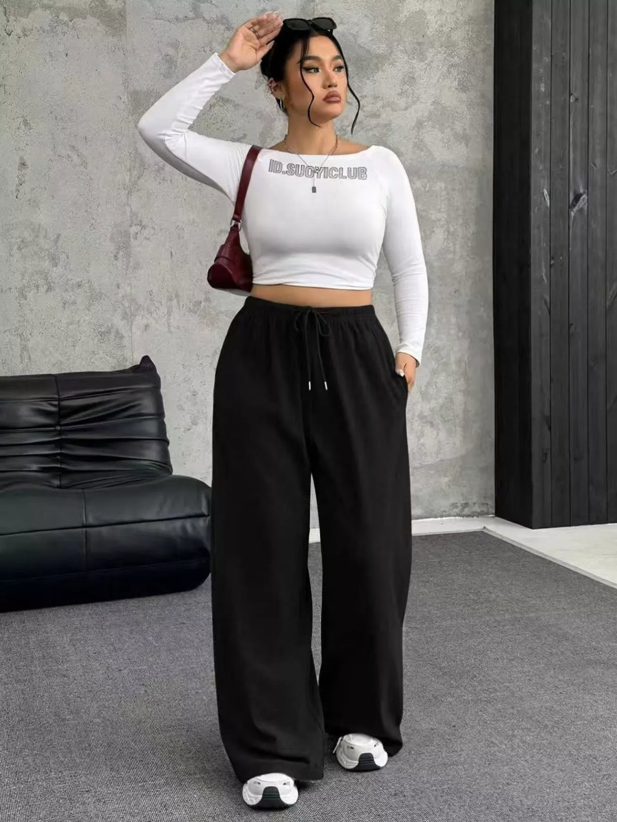 Full Size Drawstring Wide Leg Pants Plus Size