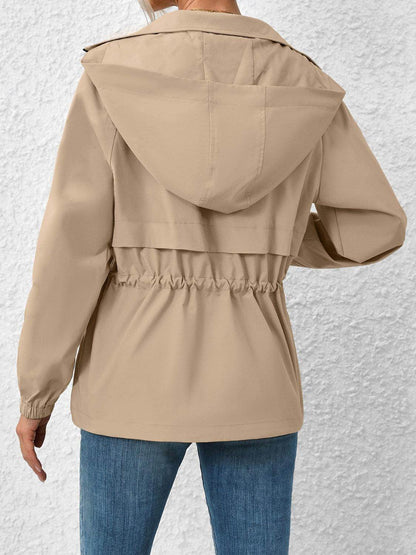 Ivy Lane Drawstring Zip Up Hooded Jacket for Women