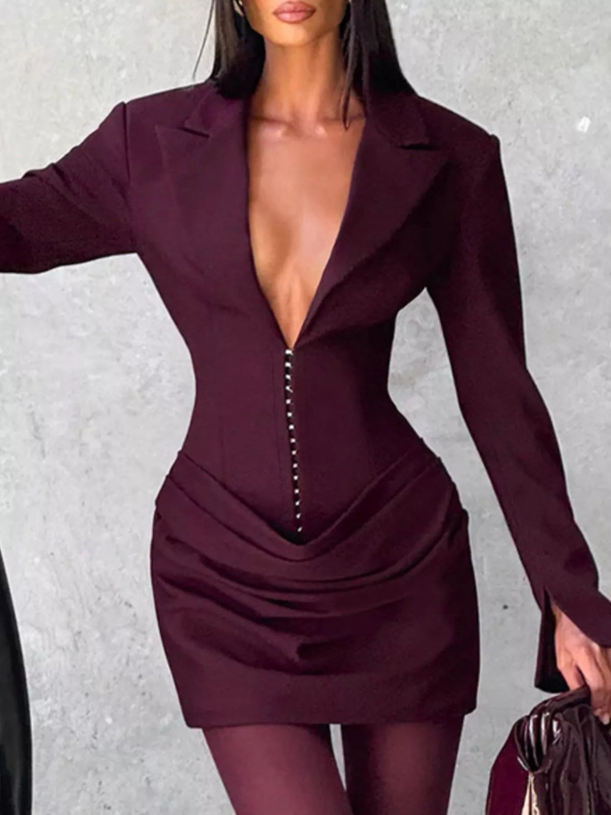 Full Size Blazer-Style Long Sleeve Mini Dress Plus Size