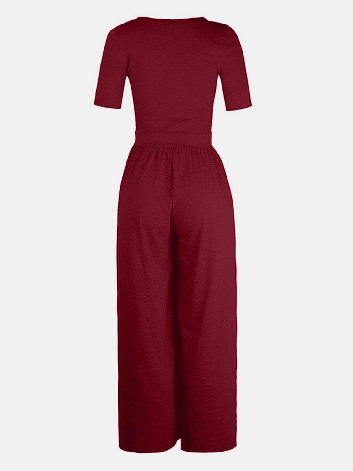 Scoop Neck Short Sleeve Jumpsuit for Casual Comfort