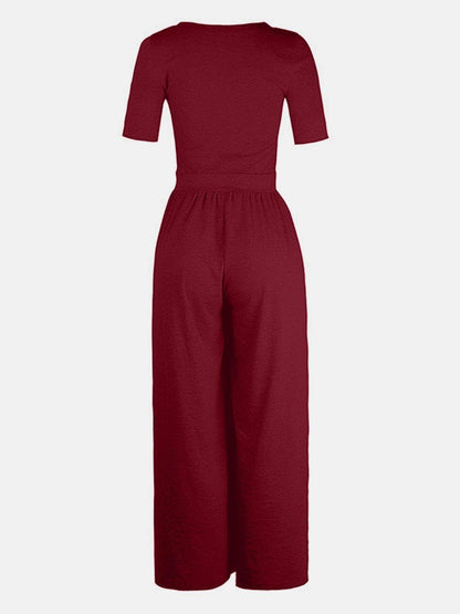 Scoop Neck Short Sleeve Jumpsuit for Casual Comfort