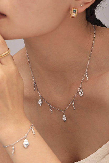 Stainless Steel Heart Charm Bracelet and Necklace Set Gift