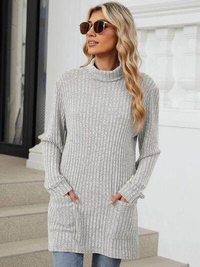Ribbed Mock Neck Long Sleeve T-Shirt for Women Stylish Wear