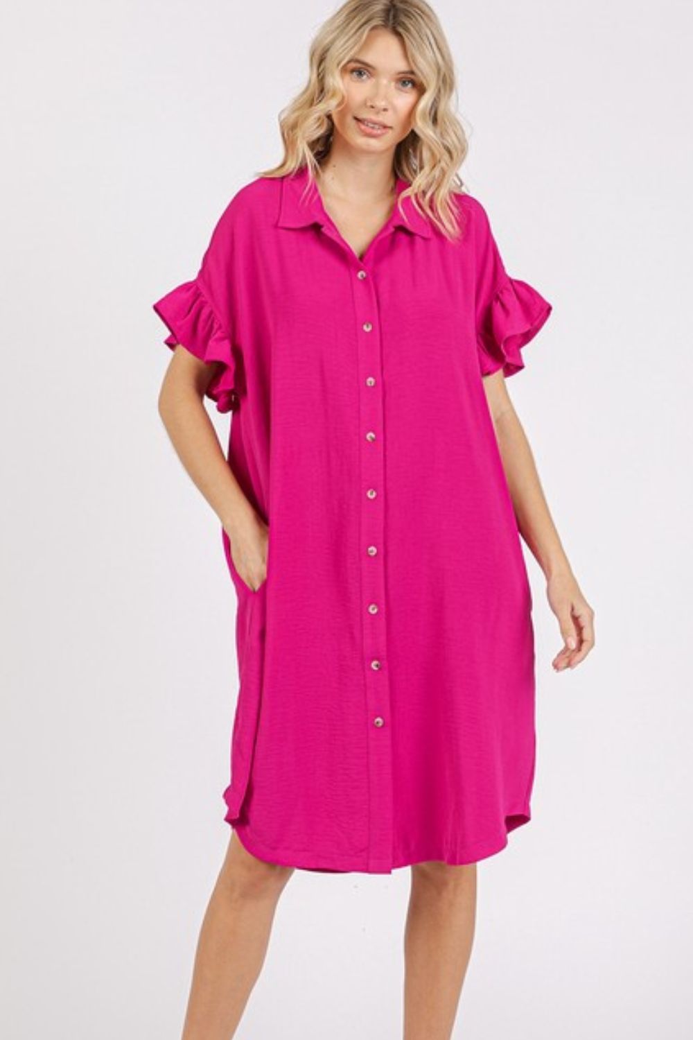 New Button Down Flounce Sleeve Dress with Pockets For Women – Trendy, Casual, Feminine, Practical &amp; Stylish Design For Any Occasion
