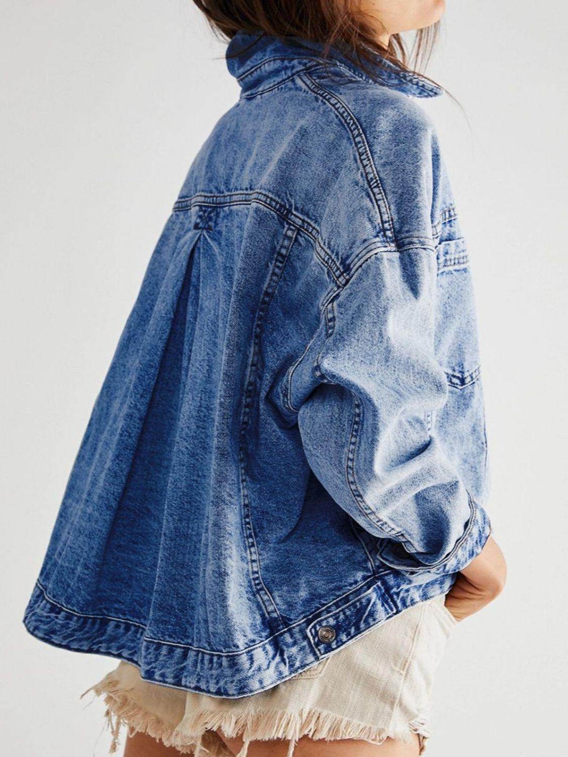 Stylish Pocketed Button Up Denim Jacket for Women