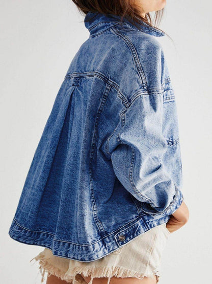 Stylish Pocketed Button Up Denim Jacket for Women