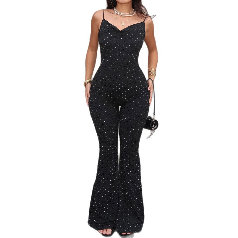 Womens Elegant V-Neck Body-Hugging Hip-Hugging Jumpsuit Pants