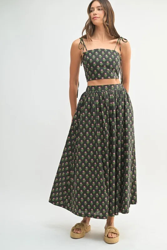 MABLE Floral Crop Top and Skirt Set