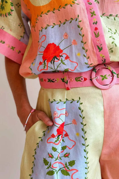 Printed Short Sleeve Shirt and Shorts Set