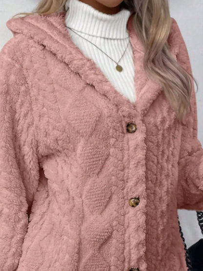 Full Size Button-Down Hooded Outerwear Plus Size