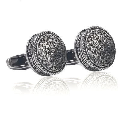 Carved Antique Silver Greek Royal Pattern Cufflinks High-end