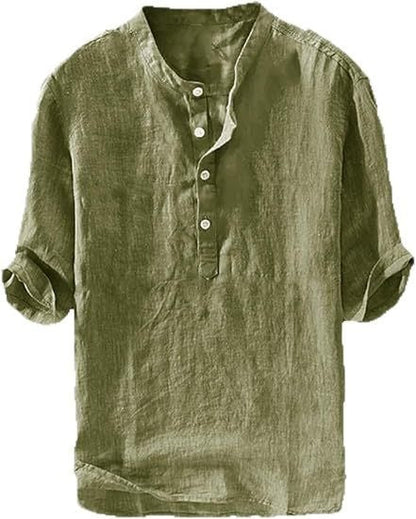 Mens Short-sleeved Loose-fit Linen Shirt