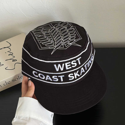 Street Hip-hop Style Letter Embroidery Flat Cap With Retro Color Contrast Hip-hop Stripes Flat Cap, Versatile Trendy Hat