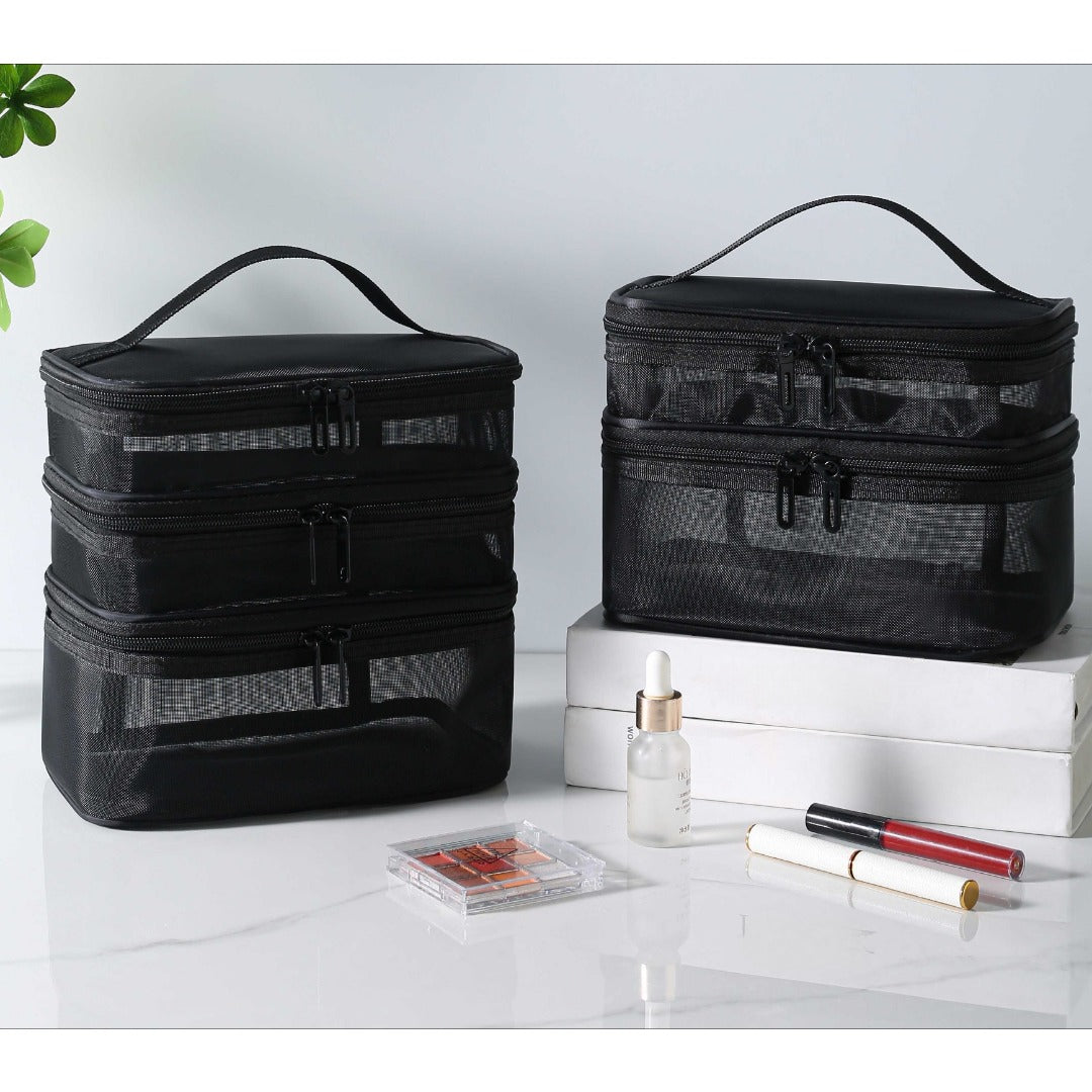 Mesh cosmetic bag, lightweight large capacity three-layer toilet bag, double-layer storage bag, travel mesh bag, tool storage box portable, Mesh ShowerTote Bag,