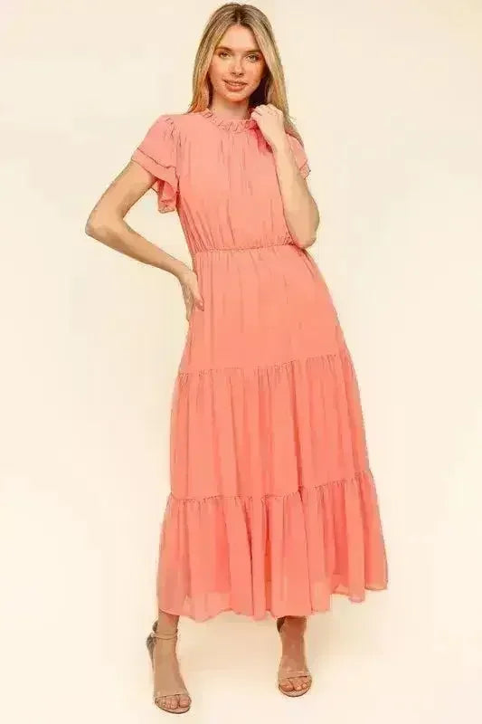 Tiered Frill Mock Neck Dress – Feminine &amp; Flowy Sleeveless Style