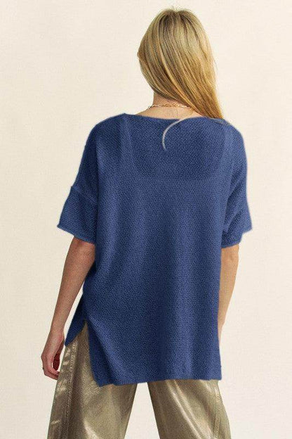 Davi &amp; Dani High-Low Round Neck Knit Top for Women