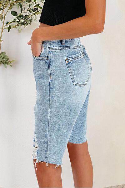Distressed Pocketed Denim Shorts for Women - Stylish Fit