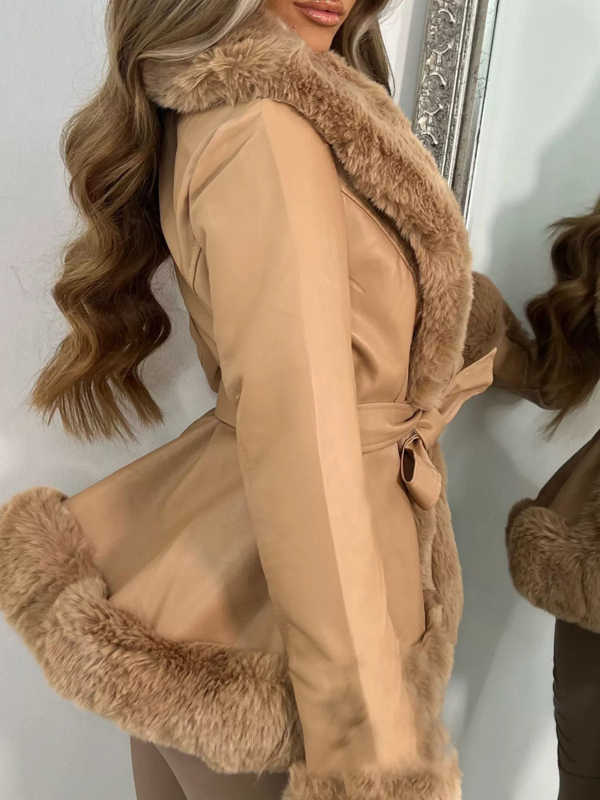 Faux Fur Trimmed Belted Outerwear