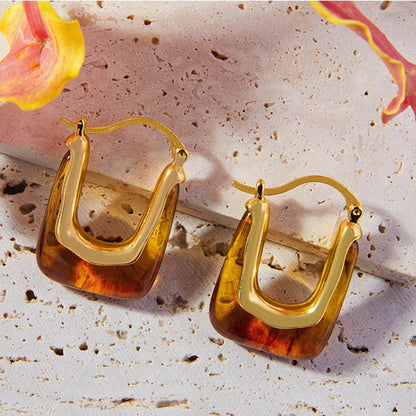 Resin Copper U Shape Earrings for Elegant Style 1 Pair
