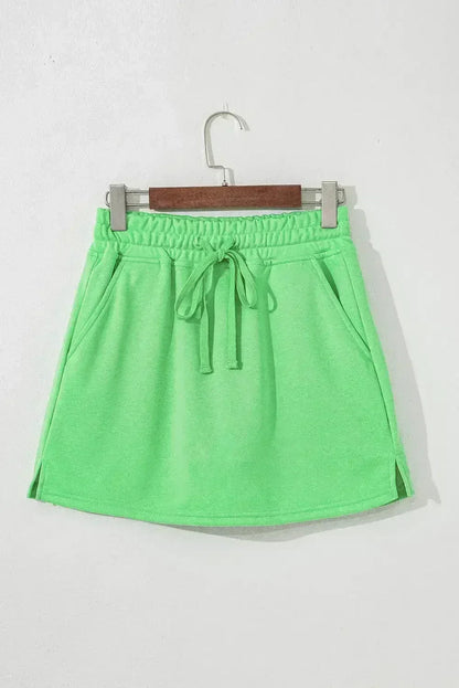 Black French Terry Drawstring Mini Skort with Pockets