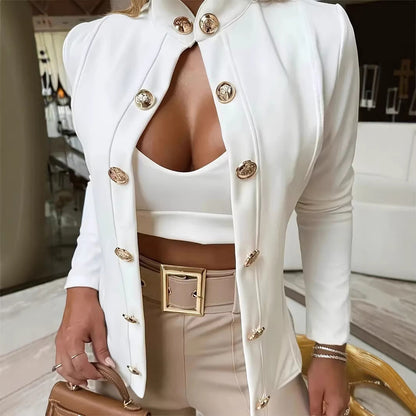 Stylish Slim-fit Double-breasted Blazer With Long Sleeves
