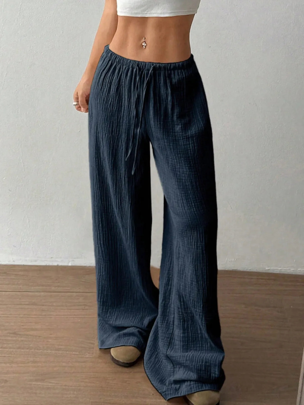 Wide Leg Drawstring Casual Pants