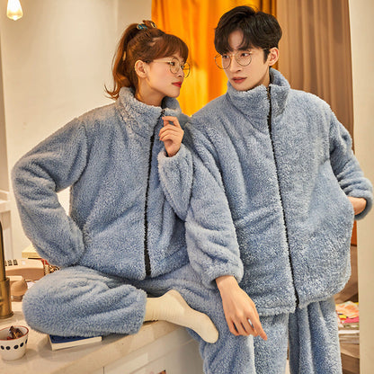 Plush Couple Thickened Flannel Thermal Zipper Suit