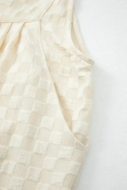 Beige Checkered Pocket High Waist Wide Leg Overall