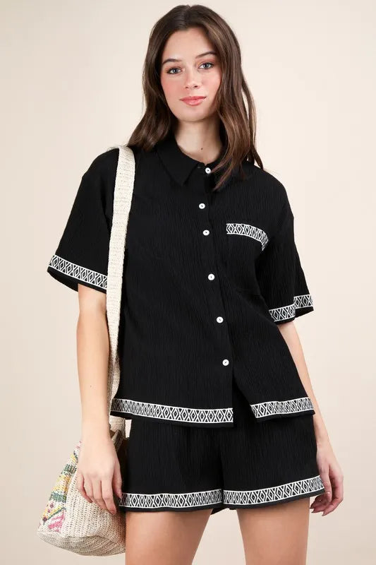 VERY J Crinkled Woven Shirt Top &amp; Shorts Set