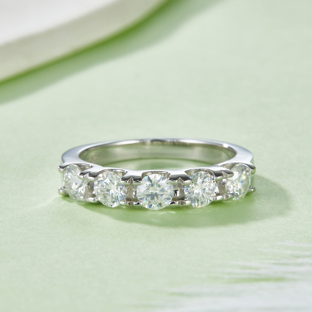 5-Stone Moissanite Wedding Band Ring, 4mm&amp;5 D Color VVS1 S925 Silver Platinum Plated Anniversary Ring With GRA, US 5-9.