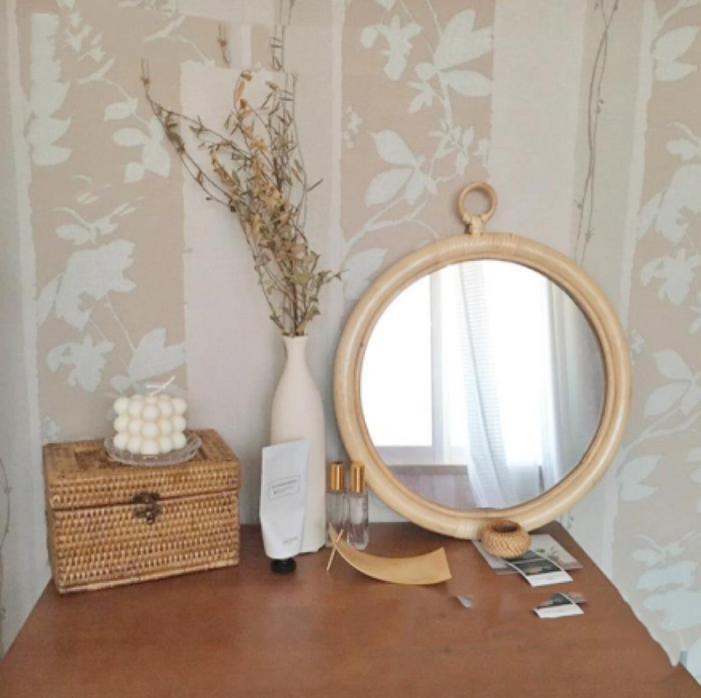 Round Vintage Rattan Korean Handmade Makeup Mirror