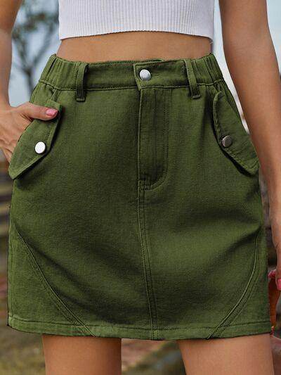 Stylish Pocketed Buttoned Mini Denim Skirt for Women