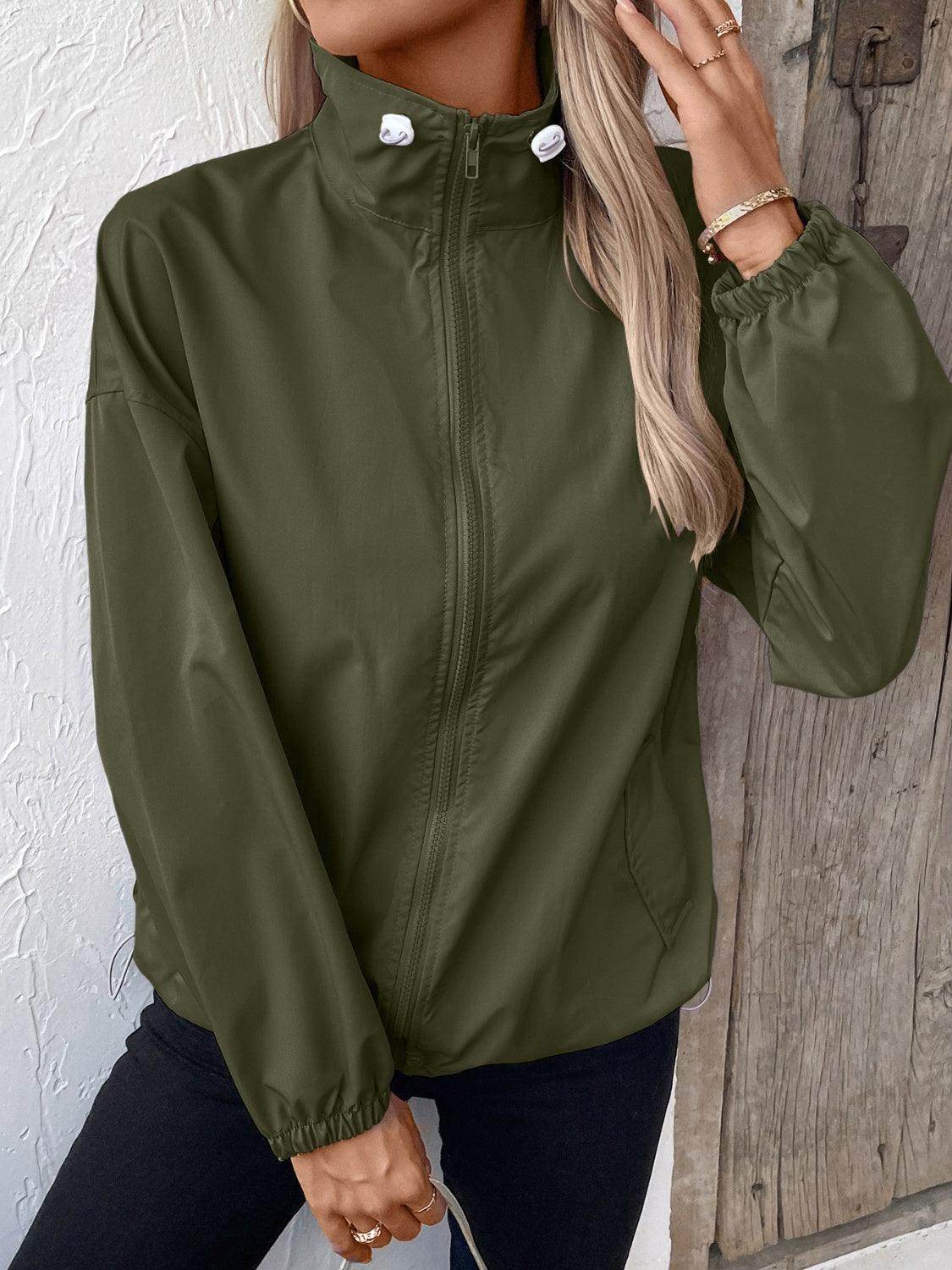 Ivy Lane Pocketed Zip Up Long Sleeve Jacket for Women
