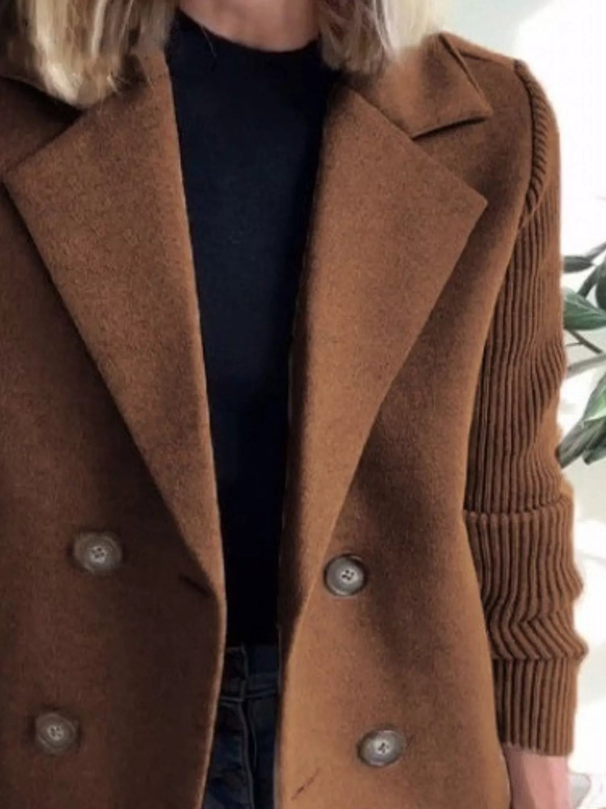 Full Size Knit Sleeve Double-Breasted Outerwear Plus Size