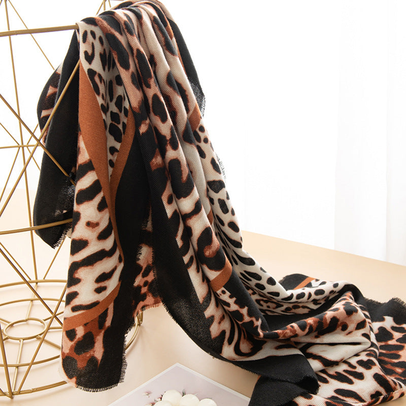 Leopard Print Artificial Cashmere Scarf Women&