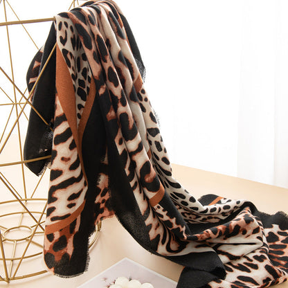 Leopard Print Artificial Cashmere Scarf Women&