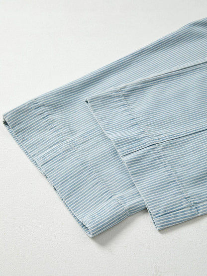 Stripe Mid Rise Drawstring Waist Jeans