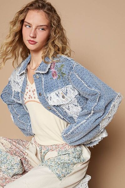 Elegant Delicate Crochet Patch Embroidered Button Up Jacket Bohemian Charming Classic Elegant Jacket