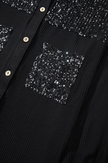 Sequin Button Up Dropped Shoulder Jacket for Women