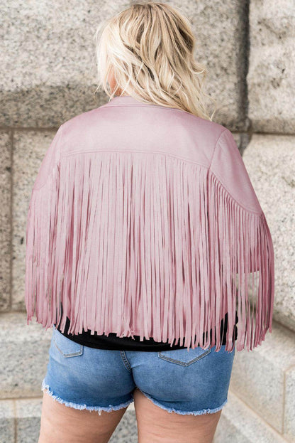 Plus Size Fringe Open Front Jacket for Stylish Layering