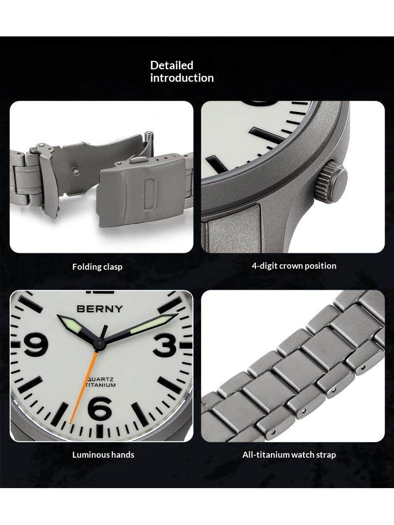 Bernie Mens Waterproof Highly Luminous Titanium Alloy Quartz Watch