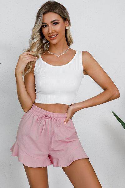 Full Size Drawstring Ruffle Hem Shorts for Women