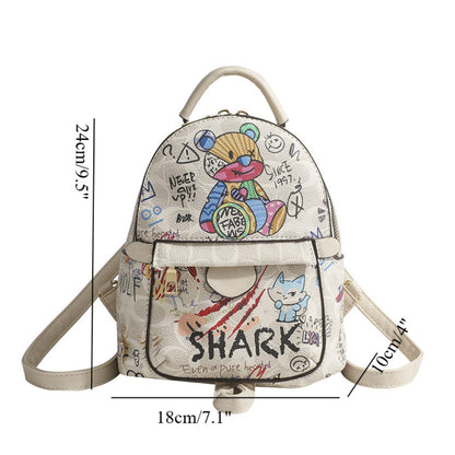 Summer small backpack, graffiti bear backpack, small backpack women, mini fashion casual women&
