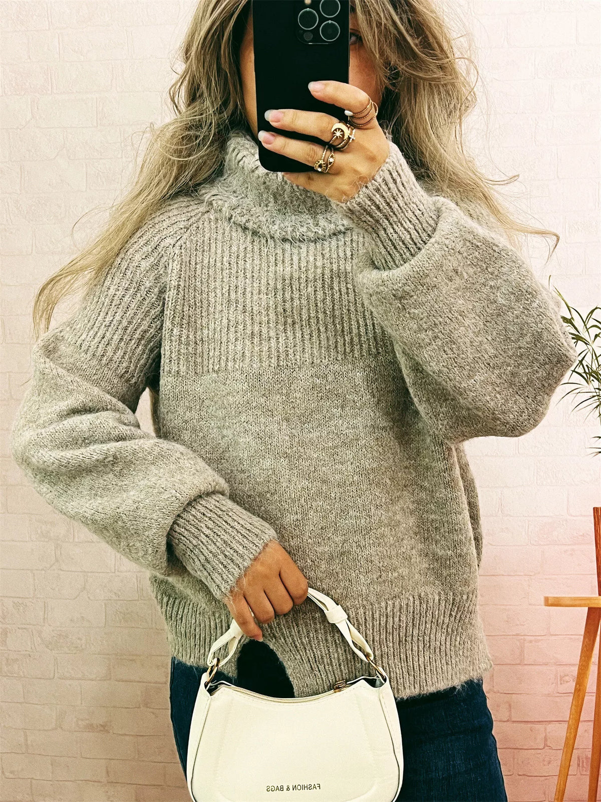 Ribbed Turtleneck Long Sleeve Sweater