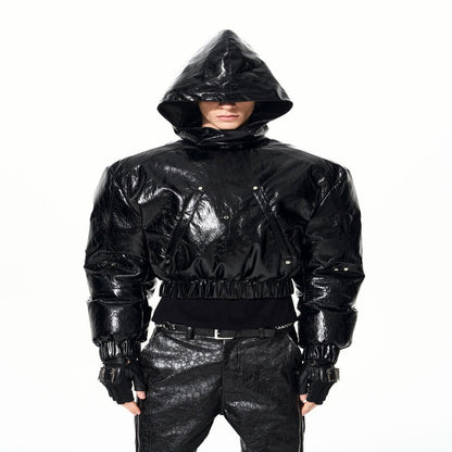 Mens Thickened Hooded Jacket With A Deconstructed Design And Zipper Details